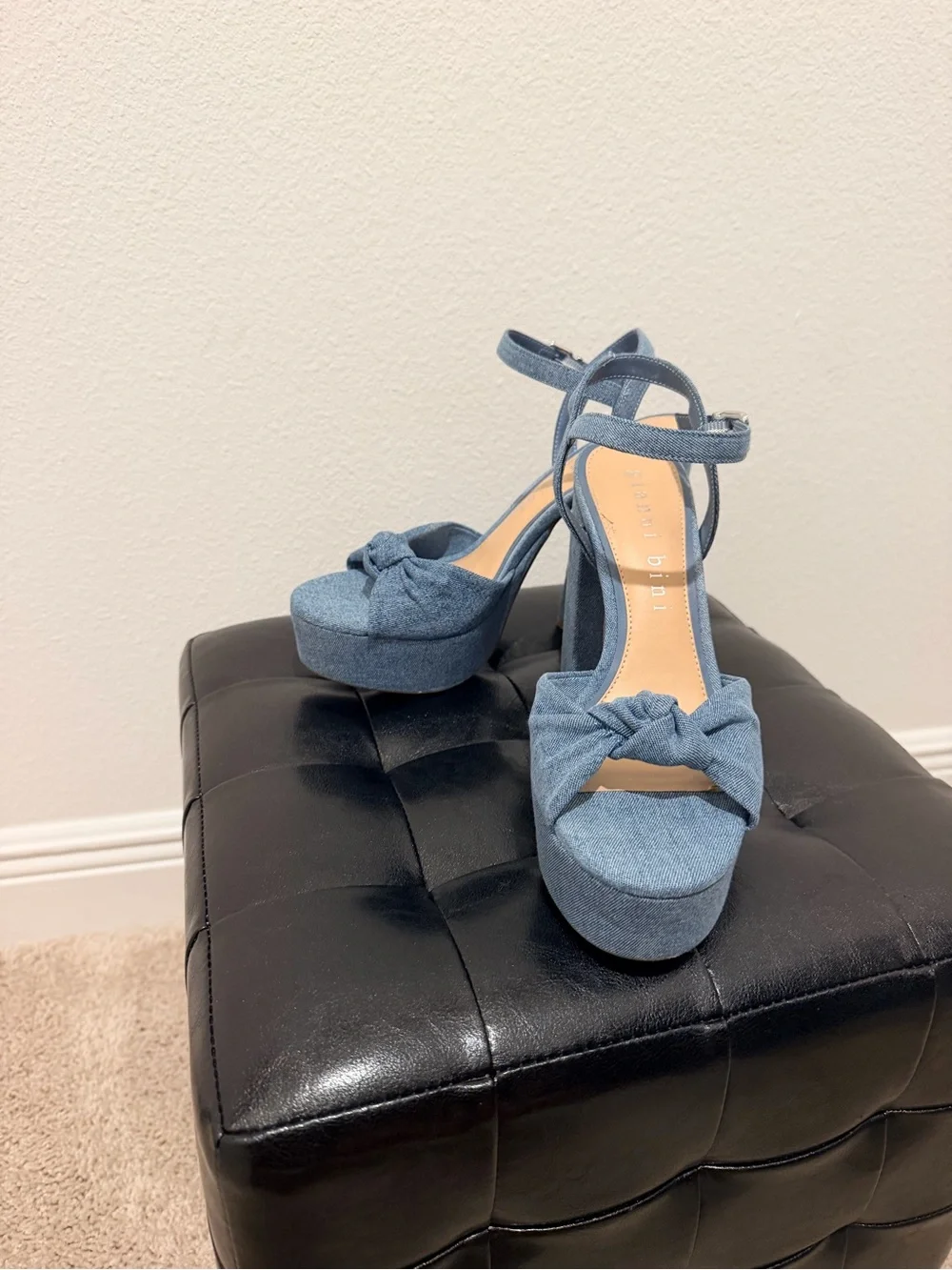 Gianni Bini Denim Blue Knotted Platform Sandals